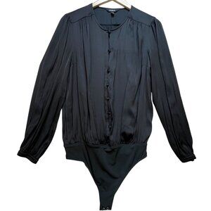 Express Womens Crew Neck Button Down Bodysuit Long Sleeve Sz M Black Lightweight
